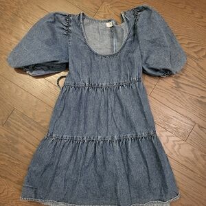 Chic Denim Puff Sleeve Dress